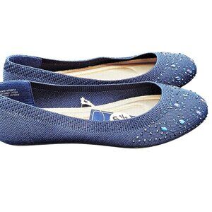 Harbor Steps Womens Navy Blue Memory Foam Slip-On Flats Size 6.5W With Crystal E